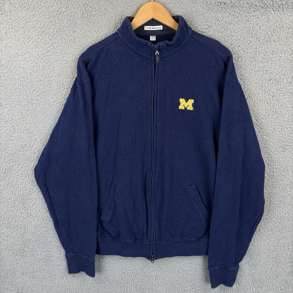 Peter Millar Michigan Wolverines Jacket Men's Large Navy Full Zip‎ Cotton Golf